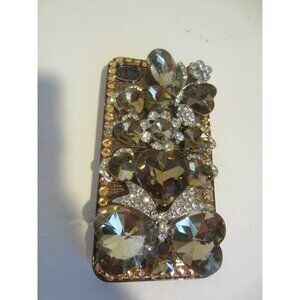 Iphone 4 brown white extra big rhinestone bling cell cover $65